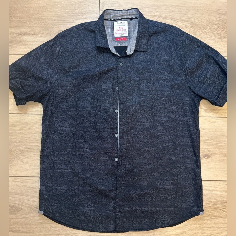 MBX Premium Goods Mens XL Slim Fit Short Sleeve‎ Button Down Shirt Charcoal Grey